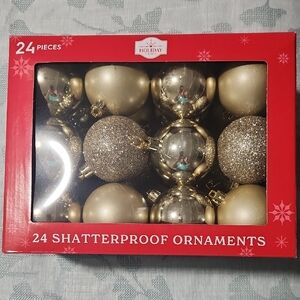 Gold Shatterproof Ornaments - 24 Pieces